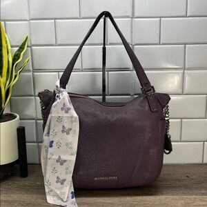 Michael Kors Purple Leather Hobo Bag with Scarf Accent